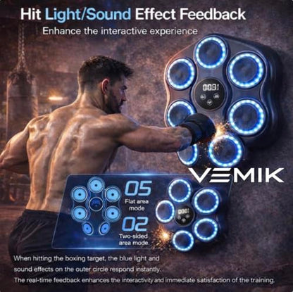 Smart Music Boxing Machine 4 in 1 with LED Punch Targets, Wall Mounted Reaction Trainer Bundle with Boxing Ball Headband, MMA Gloves & Hand Grip Strengthener for Home Fitness Training