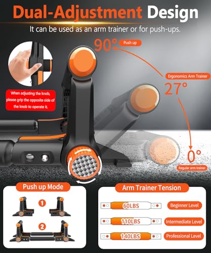 Twister Arm Trainer - 3-in-1 Adjustable Chest Workout Equipment,Portable Home Gym Chest & Arm Workout, Push Up Bars, 60-140lbs Resistance for Men Women