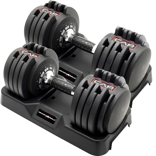 CAP ADJUSTABELL Adjustable Dumbbell Weights - Singles & Pairs | 12.5 lb, 25 lb & 55 lb | Multiple Handle Options - size: 55 lb - Honeycomb Chrome and Black Handle, style: Pair