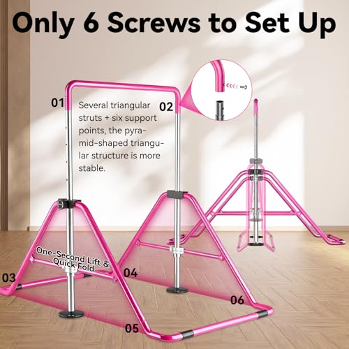 Kids Gymnastics Bar Gymnastic Equipment for Home Adjustable Height Gymnastic Training Bar Gymnastic Stuff for 3-7 Years Old Girls - color: Pink