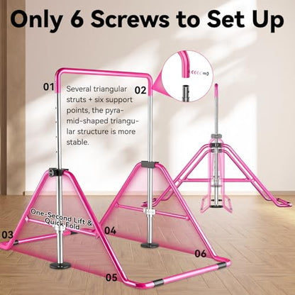 Kids Gymnastics Bar Gymnastic Equipment for Home Adjustable Height Gymnastic Training Bar Gymnastic Stuff for 3-7 Years Old Girls - color: Pink