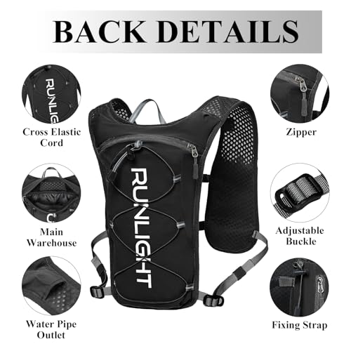 Running Vest for Women Men Lightweight Hydration Backpack Pack with 1.5L Water Bladder Bag Hydro Daypack for Hiking,Trail,Skiing,Camping,Cycling,Race,Marathon - color: Black
