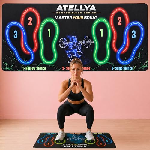 Non-Slip Squat Mat with Foot Position with Number & Color-Coded, 31.5'' X 13.8'', Easy-to-Use Exercise Mat for Correct Squats, Lunges & Leg Workouts, Improves Muscle Activation, Ideal for Home Fitness Training