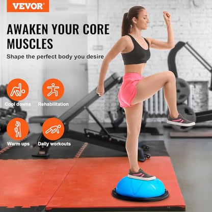 VEVOR Half Exercise Ball Trainer, 23/26 inch Balance Ball Trainer, 1500lbs Capacity Stability Ball, Yoga Ball with Resistance Bands & Foot Pump, Strength Fitness Ball for Home Gym Full Body Workout - color: 23" Particle Blue