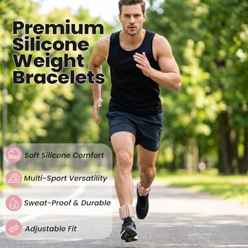 Silicone Wrist Ankle Weights 2Pcs Each Adjustable Weighted Bracelets for Women Men, Waterproof Sweatproof for Yoga Walking Gym Arm Leg Strength Training