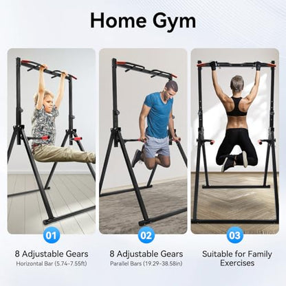 Power Tower Pull Up Dip Station, Foldable Triangular Pull Up Station Adjustable Height, Multi-Function Pull Up Bar Strength Training Fitness Equipment, Horizontal Bars for Gyms, Home