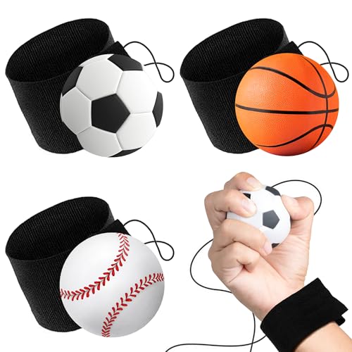 ArtCreativity 2.25 Inch Sports Wrist Balls - Set of 3 - Includes Basketball, Baseball, and Soccer Ball Wristband Toys - Durable Foam String Attached Rebound Balls - Party Favor, Gift Idea for Kids