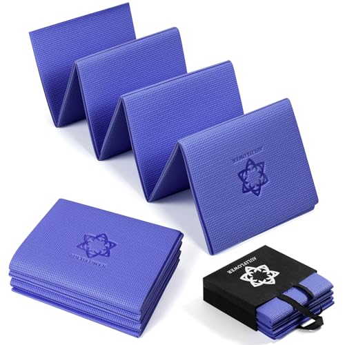 Folding Yoga Mat, 0.2 inch (6 mm), 0.2 inch (4 mm), Lightweight, Easy to Carry, Storage Bag Included, Exercise Mat, Stretching Mat, Fitness Mat, Pilates, PVC, Foldable, Yoga Mat, Odor Free - color: blue, size: 4mm