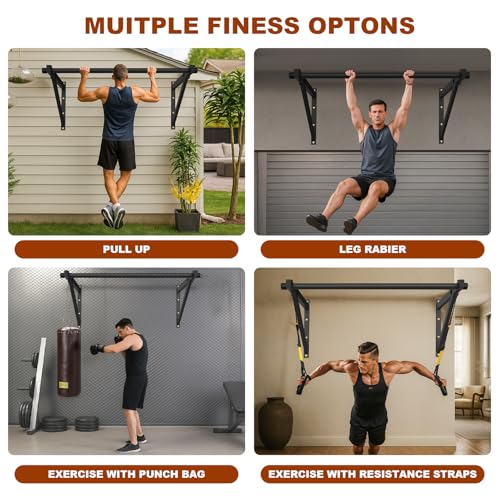 Wall Mounted Pull Up Bar, Adjustable Depth 51" Chin Up Bar, Heavy-Duty 500 lbs Weight Capacity, Maintain Upper Body Strength & Core Stability, Home or Garage Gym Chin Up Workout Training Station