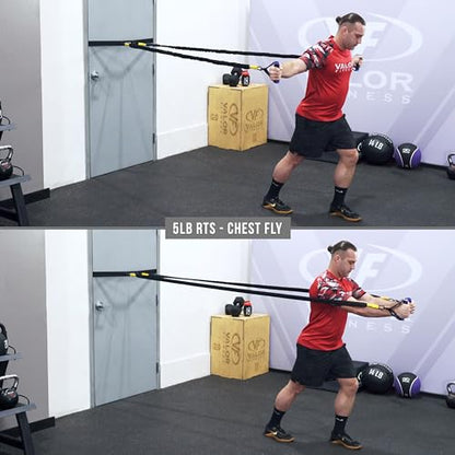 Valor Fitness Resistance Bands - 5lb to 25lbs - Carabiners Attached & 2 Bands per Weight Option with Handles– Sheath Covered - Strength Training New Compact 39" Design - Wall Door Rack Mount Options - color: Black -5 lb Pair