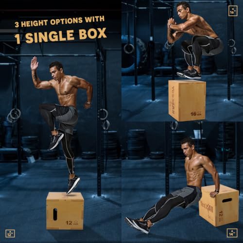 Yes4All Plyo Box, 3-in-1 Wooden Box Jump for Home Gym, Lunges, Squats, Dips - color: A. Wood Basic, style: 16" x 14" x 12"