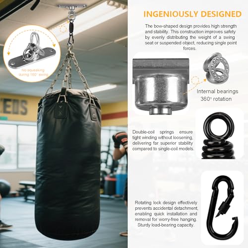 4-Hole Heavy Bag Hanger with 360° Rotation Wall/Ceiling Wood Beam Mount for Aerial Yoga Swing, Hammock, Resistance Band & Body Weight Strength Training Systems - size: With a spring