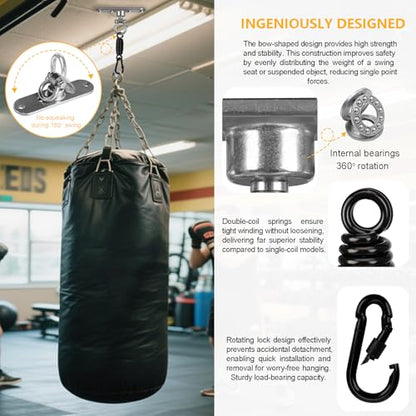 4-Hole Heavy Bag Hanger with 360° Rotation Wall/Ceiling Wood Beam Mount for Aerial Yoga Swing, Hammock, Resistance Band & Body Weight Strength Training Systems - size: With a spring