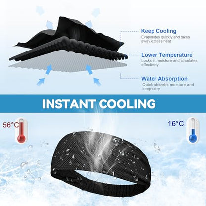 Sukeen Cooling Headbands for Women, Instant Cooling Moisture Wicking Non-Slip Sweatbands for Women Running Fitness Yoga - color: Black/Dark Gray/Gray/Rose Red