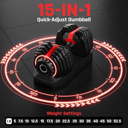 Yaheetech Adjustable Dumbbell Set Free Weights for Home Gym 15-in-1 Quick Lock Adjustable Dumbbells Interchangeable Women Men Full Body Strength Training with Anti-Slip Handle Black
