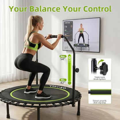 40"/46"/50" Bungee Rebounder Trampoline for Adults, 460LBS Low Impact Quiet Foldable Mini Trampoline, Easy Assembly Indoor Fitness Rebounder with Handle for Whole-Body Workout