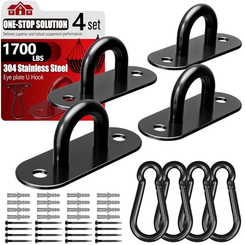 sprookber 304 Stainless Steel Pad Eye Snap Hook,M10 Ceiling Hook 1700Lb,8Pc - size: 4 Inch, style: Black Oval
