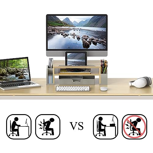 Simple Houseware Desk Monitor Stand Riser w/ Adjustable Tray, Oak - color: Oak