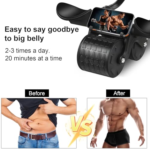 2026 Upgraded Ab Roller Wheel with Knee Mat &Timer - Automatic Rebound Abdominal Wheel with Elbow Support, Abs Workout Equipment for Core Strength Training, Ab Exercise Roller for Women Men