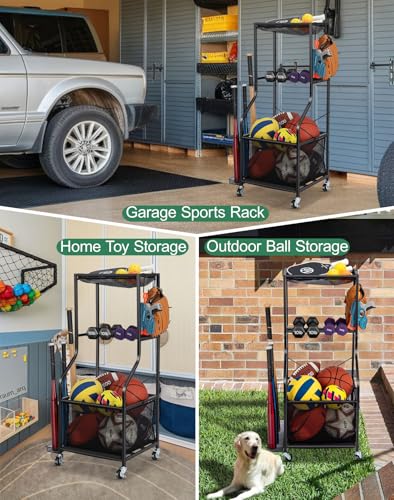 EXTCCT Garage Sports Equipment Organizer, Rolling Ball Storage Cart - color: Black - Small