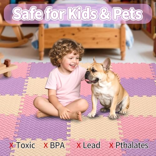 Foam Play Mat, EVA Non-Toxic Interlocking Floor Mats - color: Pink/Beige/Purple, size: 36 Pcs/70.8*70.8