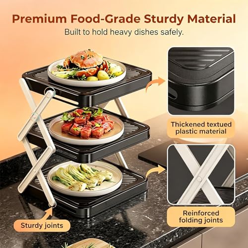Multi-Tier Prep Tray Rack Foldable Space Saving 3 Tier - color: Black