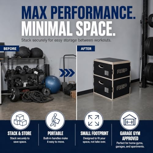 Rep Wooden Plyo Box | Stackable Jump Platforms for Home Gym Workouts | Multiple Height Options from 4, 6.8 and 12" Exercise Step Up Boxes for CrossFit & Plyometric Training | Durable Fitness Equipment