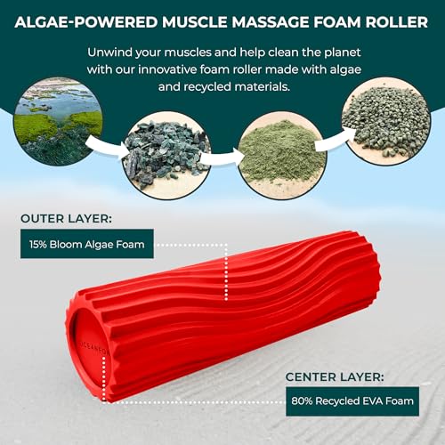 Tidal Roller - Red - Muscle Massage Foam Roller for Back Pain & Stretching - Firm and Ergonomic Wide Wave Textured - Yoga, Athletics, & Wellness - Full Size, 20" x 5" - color: Red