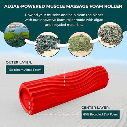 Tidal Roller - Red - Muscle Massage Foam Roller for Back Pain & Stretching - Firm and Ergonomic Wide Wave Textured - Yoga, Athletics, & Wellness - Full Size, 20" x 5" - color: Red