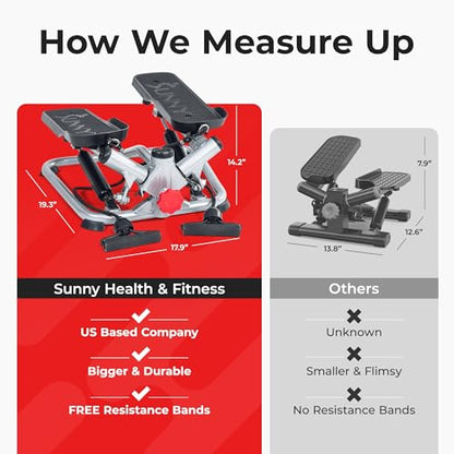 Sunny Health & Fitness Twist Stair Stepper with Resistance Bands - color: Grey