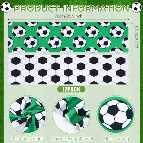 12 Pcs Soccer Cooling Towels 30" x 9" Quick Dry Microfiber Sweat Towels for Workout, Gym, Running, Soccer Teams Sports Fans Party Favors Gifts - style: Soccer