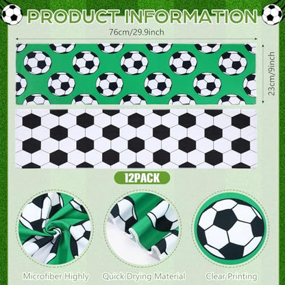 12 Pcs Soccer Cooling Towels 30" x 9" Quick Dry Microfiber Sweat Towels for Workout, Gym, Running, Soccer Teams Sports Fans Party Favors Gifts - style: Soccer