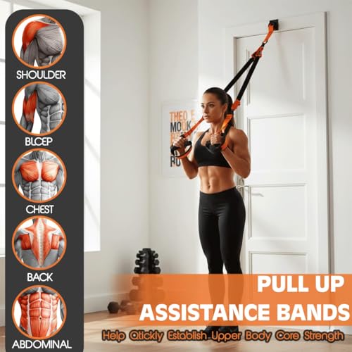 Pull Up Assistance Bands – Heavy Duty Adjustable Pull Up Assist Bands with Foot & Knee Support for Pull Up Bar, Pull Up Resistance Bands for Home Gym, Strength Training Equipment, Orange