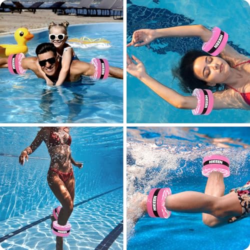 Hikeen Swim Aquatic Cuffs,High-Density EVA Water Aerobics Float Ring Fitness Pool Exercise Weights Set, Water Ankles Arms Belts with Adjustable Float for Swim Fitness Training