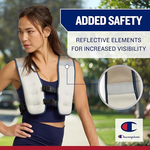 Champion 8 lb Weighted Vest for Women & Men (Champagne Frost), Adjustable Weighted Running Vest for Walking, Strength Training, Contoured Sweat Resistance, Reflective Strips for On-Road Visibility