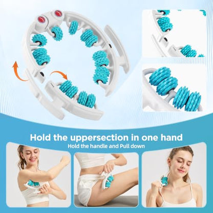 Cellulite Massage Tool, Anti-Cellulite Roller- Lymphatic Drainage Massager - Muscle Roller, Deep Fascia Massage, Dimpled Skin Removal, Legs/Thighs/Buttocks (15 Wheel - Cyan) - color: White and Cyan