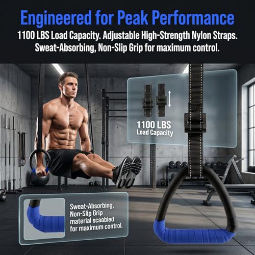 Gymnastic Rings, Gymnastic Rings Equipment, Pull-up Gymnastic Rings, Home Gymnastic Rings no-Punch bar Lanyard for Training Workouts - color: Blue