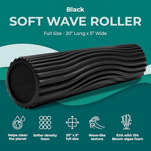 Soft Tidal Roller (Black) - Low Density Foam Roller for Physical Therapy, Back Pain, Excercise & Stretching - Wave Textured - Yoga, Athletics, & Wellness - Full Size, 20" x 5" - color: Black