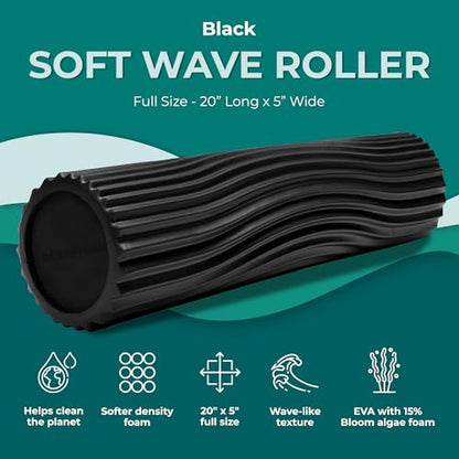 Soft Tidal Roller (Black) - Low Density Foam Roller for Physical Therapy, Back Pain, Excercise & Stretching - Wave Textured - Yoga, Athletics, & Wellness - Full Size, 20" x 5" - color: Black