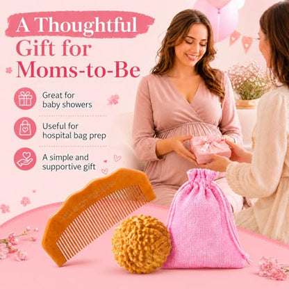 Birth Comb Acupressure Massage Ball Set - Wooden Labor Comb Natural Labor and Delivery Essentials, Mom to Be Gift, New Mom Gifts for Labor Pain Relief