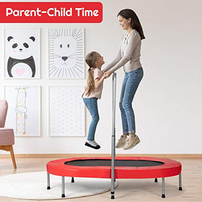 Giantex Mini Trampoline, 2 Persons Foldable Fitness Trampoline w/ 5 Levels Height Adjustable Handle, Max Load 330LBS, Indoor Oval Rebounder Exercise Trampoline for Adult, Kid, Enjoy Parent-child Time - color: Red