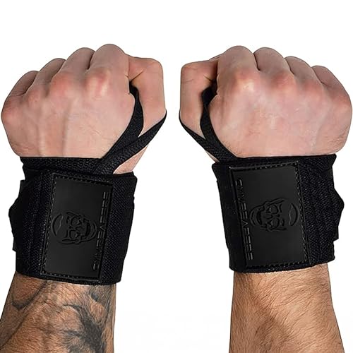 Gymreapers Weightlifting Wrist Wraps (IPF Approved) Professional Quality Wrist Support with Heavy Duty Thumb Loop - Best Wrap for Powerlifting Competition, Strength Training, Bodybuilding - color: Black/Rubber
