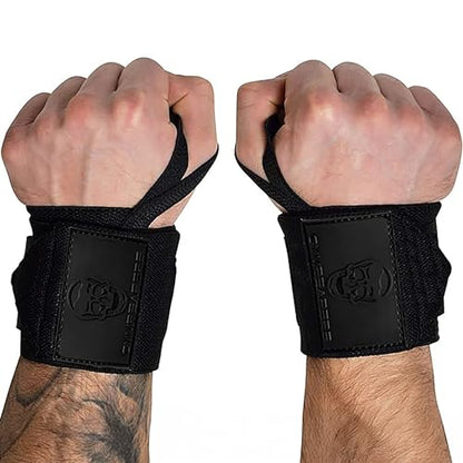 Gymreapers Weightlifting Wrist Wraps (IPF Approved) Professional Quality Wrist Support with Heavy Duty Thumb Loop - Best Wrap for Powerlifting Competition, Strength Training, Bodybuilding - color: Black/Rubber