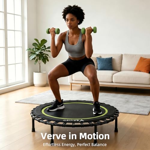 40"/46"/50" Bungee Rebounder Trampoline for Adults, 460LBS Low Impact Quiet Foldable Mini Trampoline, Easy Assembly Indoor Fitness Rebounder with Handle for Whole-Body Workout