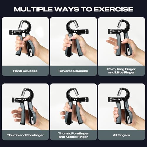 Grip Strength Trainer - Adjustable Resistance 11-132lbs/5-60kg Hand Gripper & Forearm Strengthener Device with Smart Counter for Sports & Rehab (black grey, 5-50kg)