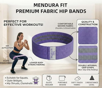Premium Fabric Resistance Bands, 3 Levels, Non-Slip Booty Bands | Includes guidance cards, workout tracker and carry bag for glutes, thighs, hips, butt, home and gym training.
