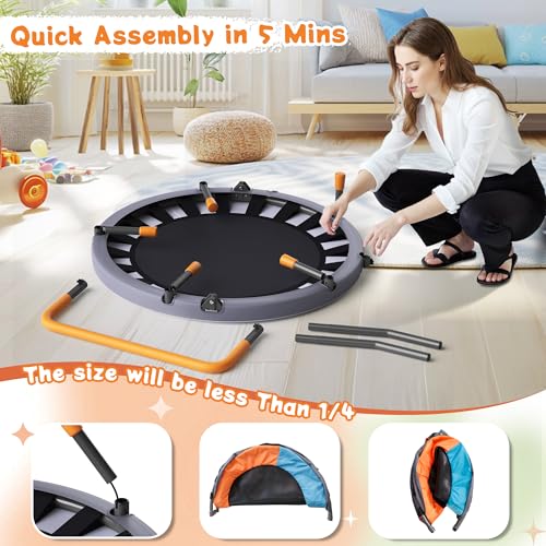 Premium 3FT Foldable Toddler Trampoline for Kids Ages 1-6, 36 Inch ASTM Certified Mini Trampoline with Adjustable Handle, 100 lbs Capacity, Quiet Elastic Bands, Safe for Indoor Outdoor Use