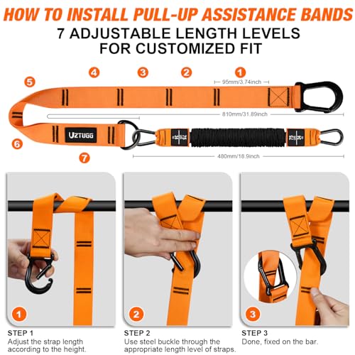 Heavy Duty Pull Up Assistance Bands, Pull Up Assist Band with Dual Foot Rests for Men, Adjustable 4 Resistance Bands for Back Workout, Home Gym Strength Training Equipment for Pull Up Bar