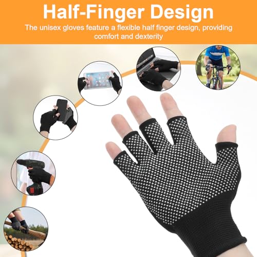 6 Pack Half-Finger Workout Gloves, Lightweight Half-Finger Slip Breathable Fingerless Work Glove Compression Gloves for Cycling Sports Motorcycle Fishing