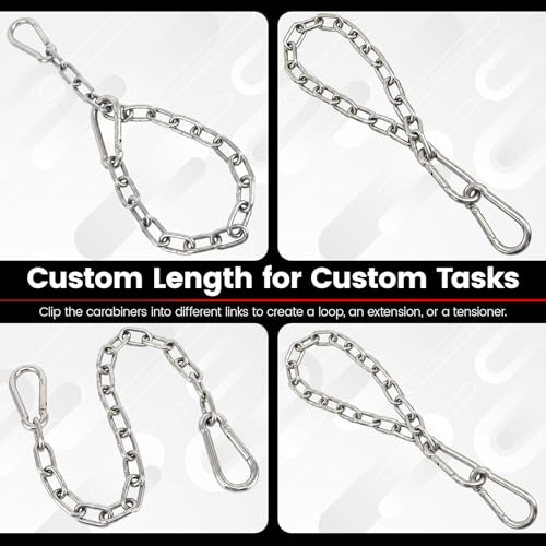 1000LB Heavy Duty Hanging Swing Chain, 6mm Thick 304 Stainless Steel Hanging Chain with 2 Carabiners, 25" Hardware Kit for Hammock, Hanging Chair, Punching Bags, Tree, Indoor & Outdoor